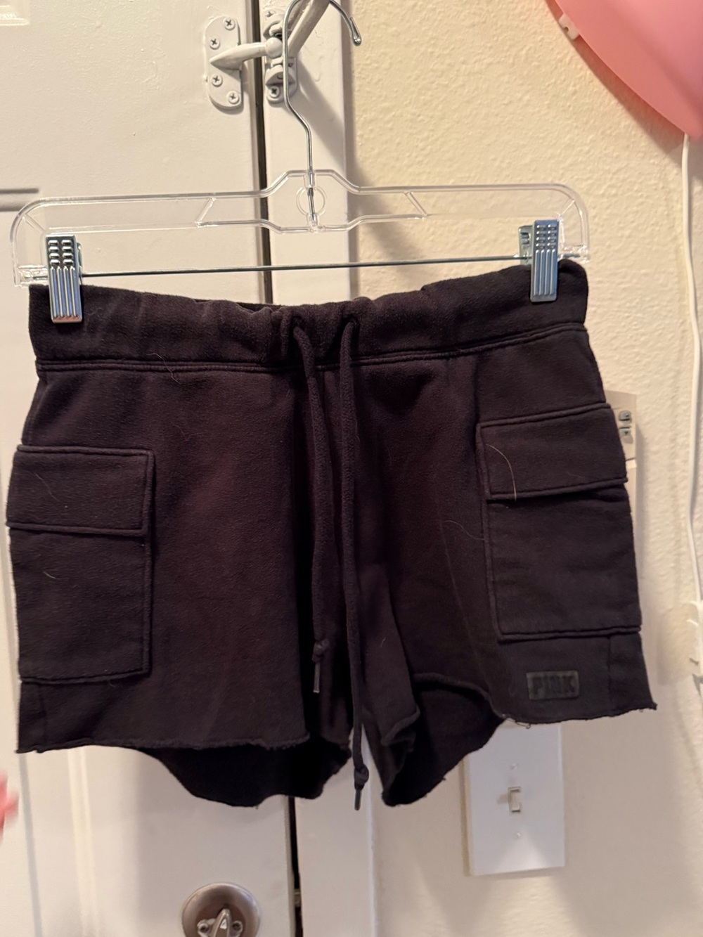 PINK Victoria's Secret Black Cargo Drawstring Shorts with Patch